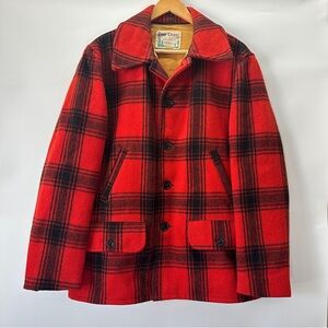 VTG Pine‎ Crest Men’s Size 42 Black and Red Plaid Wool Jacket Peacoat Sportswear